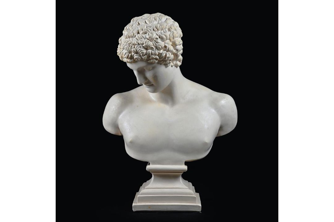 A PAINTED PLASTER BUST OF ANTINOUS, 20TH CENTURY - Image 1 of 4