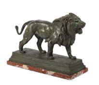 AFTER BARYE, A BRONZED SPELTER LION, EARLY 20TH CENTURY