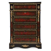 A VICTORIAN EBONISED AND BOULLE MARQUETRY CHEST OF DRAWERS, MID 19TH CENTURY
