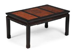 A CHINESE HARDWOOD AND BURR WOOD LOW TABLE, 20TH CENTURY