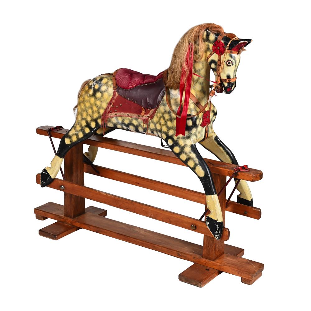 A POLYCHROME PAINTED CARVED WOOD ROCKING HORSE, BY COLLINSON, FIRST HALF 20TH CENTURY - Image 2 of 2