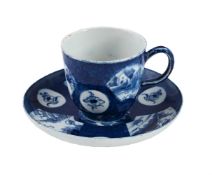 A BOW PORCELAIN POWDER-BLUE GROUND COFFEE CUP AND SAUCER, CIRCA 1765