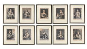 AFTER ANTHONY VAN DYCK, A SET OF TEN FRAMED PORTRAITS OF NOBLE LADIES