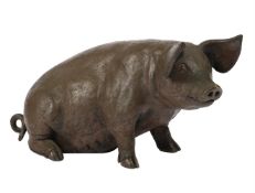 λ ALAN R. JOHNSON (CONTEMPORARY), A COLD CAST BRONZE FIGURE OF A SOW
