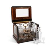A VICTORIAN WALNUT AND EBONISED DECANTER BOX AND HINGED COVER, LATE 19TH CENTURY