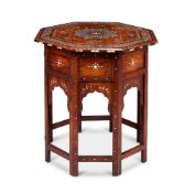 Y AN INDIAN CAMEL BONE AND IVORY INLAID OCTAGONAL TABLE, HOSHIARPUR, CIRCA 1900