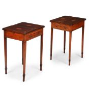 A PAIR OF MAHOGANY AND INLAID CARD TABLES, CIRCA 1900
