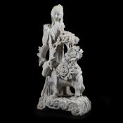 A CARVED MARBLE FIGURE AND FALLOW DEER, LATE 19TH OR EARLY 20TH CENTURY