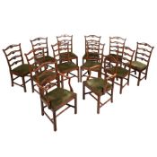 A SET OF TWELVE MAHOGANY LADDERBACK DINING CHAIRS, IN GEORGE III STYLE, 20TH CENTURY
