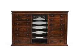 Y AN UNUSUAL REGENCY ROSEWOOD DOUBLE WELLINGTON CHEST OR TABLE CABINET, CIRCA 1820