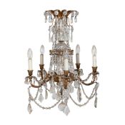 A GILT METAL, CUT AND MOULDED GLASS CHANDELIER