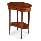 A SHERATON REVIVAL MAHOGANY AND INLAID KIDNEY SHAPED OCCASIONAL TABLE, CIRCA 1900
