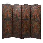 A LEATHER FOUR FOLD SCREEN, 19TH CENTURY