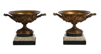 A PAIR OF FRENCH ORMOLU TWIN HANDLED PEDESTAL DISHES BY HENRY PICARD, LATE 19TH CENTURY