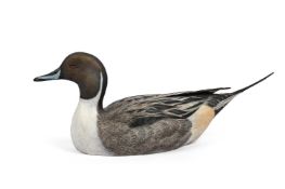 A CARVED AND POLYCHROME PAINTED DECOY PINTAIL DUCK (ANAS ACUTA), BY STÉFANE BOUGIE, CONTEMPORARY