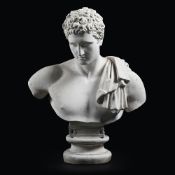 A PAINTED STONE COMPOSITION BUST AFTER FARNESE HERMES, 20TH CENTURY