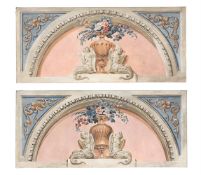 FRENCH SCHOOL (LATE 19TH/EARLY 20TH CENTURY), A PAIR OF TROMPE L'OEIL LUNETTES WITH VASES OF FLOWERS