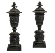 A PAIR OF BRONZE URNS AND COVERS FRENCH, LATE 19TH CENTURY