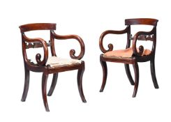 A PAIR OF REGENCY MAHOGANY ARMCHAIRS, CIRCA 1820