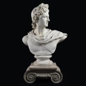 A PAINTED STONE COMPOSITION BUST OF APOLLO BELVEDERE, 20TH CENTURY