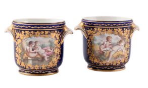 A PAIR OF FRENCH PORCELAIN SEVRES-STYLE JARDINIERES, MID 19TH CENTURY