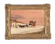 PHILLIP HENRY RIDEOUT (BRITISH 1860-1920), A STAGECOACH IN THE SNOW