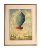 MANNER OF VICTOR PHILIPPE LEMOINE-BENOIT, A TURQUOISE AND GOLDEN HOT AIR BALLOON