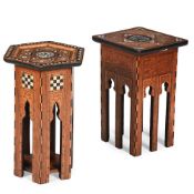 Y TWO OTTOMAN WALNUT, HARDWOOD AND MOTHER OF PEARL INLAID OCCASIONAL TABLES, LATE 19TH CENTURY