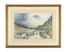 λ ALFRED FONTVILLE II DE BREANSKI (BRITISH 1877-1957), SHEEP DROVER IN A MOUNTAINOUS LANDSCAPE