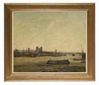 GEORGE GRAHAM (BRITISH 1881-1949), ROCHESTER HARBOUR WITH A VIEW OF ROCHESTER CASTLE