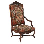 A WALNUT FAUTEUIL ARMCHAIR, 19TH CENTURY