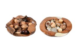 A COLLECTION OF TURNED WOOD AND ONYX SPECIMEN MODELS OF EGGS