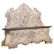 AN ITALIAN POLYCHROME PAINTED CASSAPANCA OR HALL BENCH, LATE 18TH CENTURY