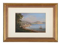 ENGLISH SCHOOL (19TH CENTURY), COASTAL TOWN SCENE WITH SAILING BOATS