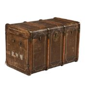 A PAINTED CANVAS AND BENTWOOD BOUND TRAVELLING TRUNK, EARLY 20TH CENTURY