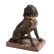 AN ANIMALIER BRONZE INKWELL FORMED AS A SEATED DOG, LATE 19TH CENTURY