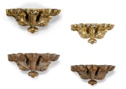 A PAIR OF FOLIATE CARVED GILTWOOD WALL BRACKETS, 20TH CENTURY