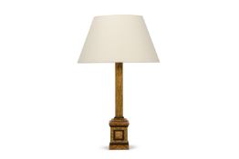 A FAUX MARBLE TOLE COLUMN LAMP, FRENCH, 19TH CENTURY
