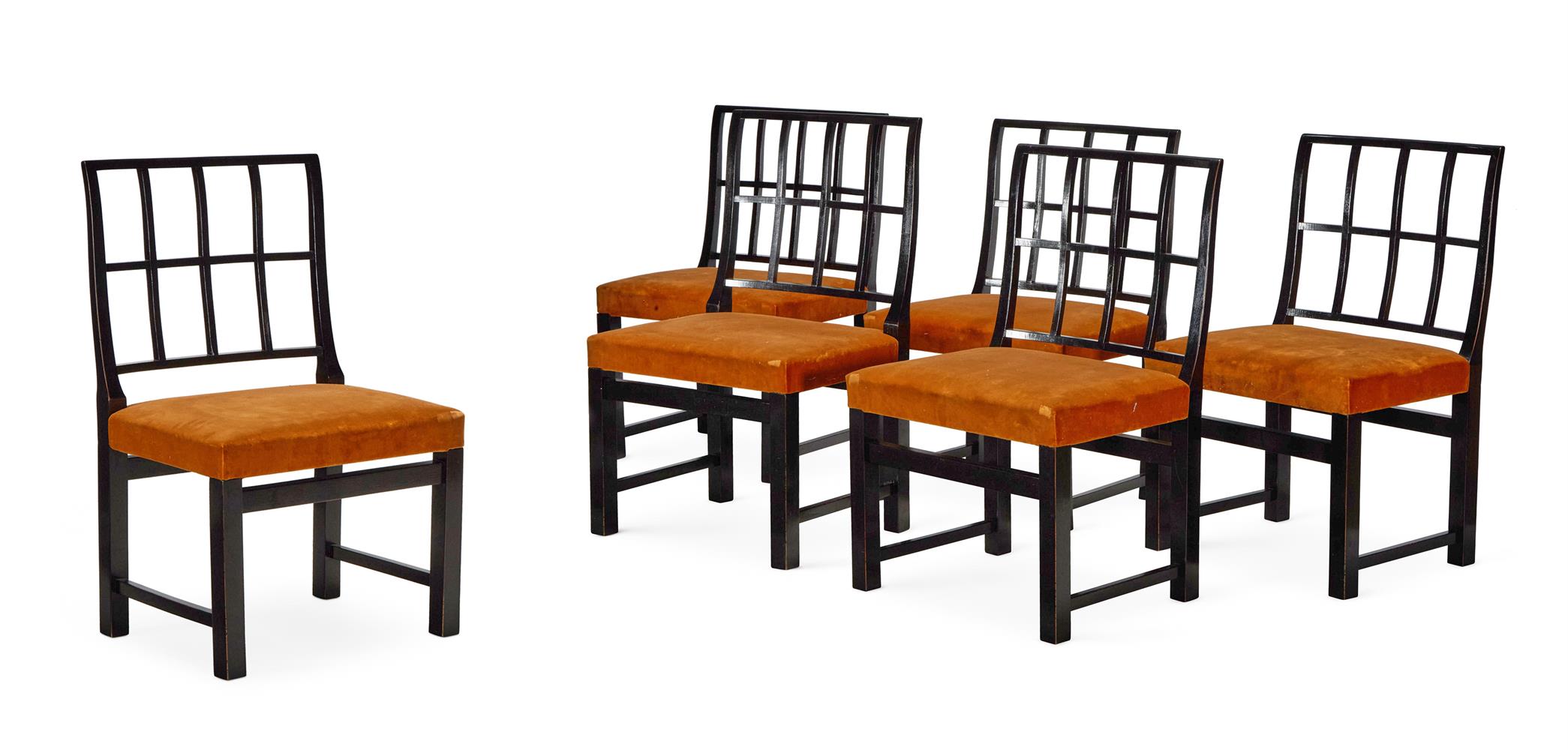 A SET OF SIX EBONISED CHAIRS, MODERN