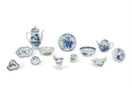 A GROUP OF MOSTLY LIVERPOOL AND WORCESTER BLUE AND WHITE PORCELAIN
