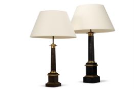 A BRASS MOUNTED BLACK TOLE COLUMN LAMP OF LARGE SIZE, FRENCH, MID 19TH CENTURY