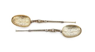 A CASED PAIR OF SILVER GILT ANOINTING SPOONS