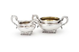 A WILLIAM IV SILVER CIRCULAR CREAM JUG AND SUGAR BOWL