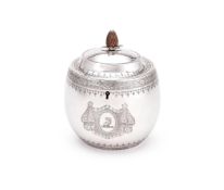 A GEORGE III SILVER OVAL TEA CADDY