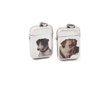 TWO VICTORIAN SILVER AND ENAMEL VESTA CASES