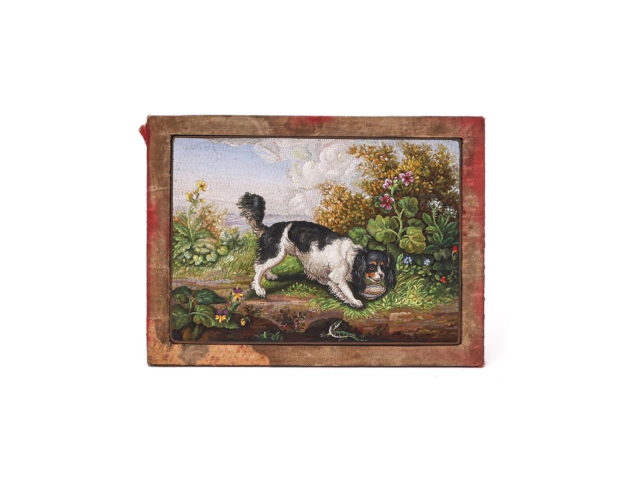 AN EARLY 19TH CENTURY ITALIAN MICROMOSAIC PLAQUE OF A KING CHARLES SPANIEL - Image 2 of 3