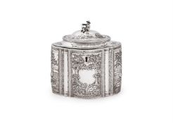 A GEORGE III SILVER SHAPED OVAL TEA CADDY