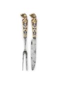 A GOLD AND ENAMELLED KNIFE AND FORK IN THE 17TH CENTURY STYLE
