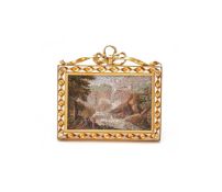 A GOLD MOUNTED MICROMOSAIC PANEL OF THE CASCATA DELLE MARMORE