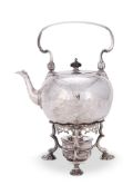 A GEORGE II SILVER GLOBULAR KETTLE ON STAND